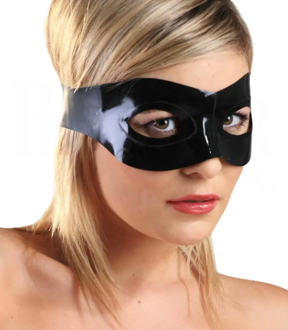 Latex Kap Rubber Oogmasker Handgemaakte Zwarte Open Ogen Sexy Halloween Cosplay Kostuums Voor Mannen Vrouwen