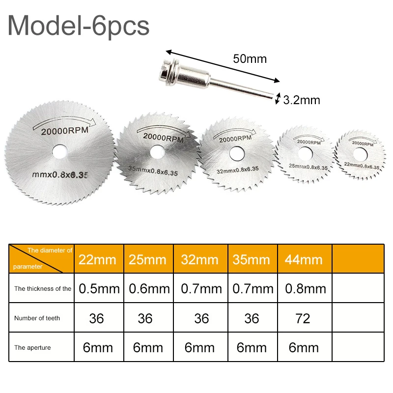 5 pezzi lama per sega + 1 mandrino HSS utensile rotante 22 25 32 35 44mm dischi per sega circolare dischi da taglio Set di ruote per utensili rotanti con taglio in metallo