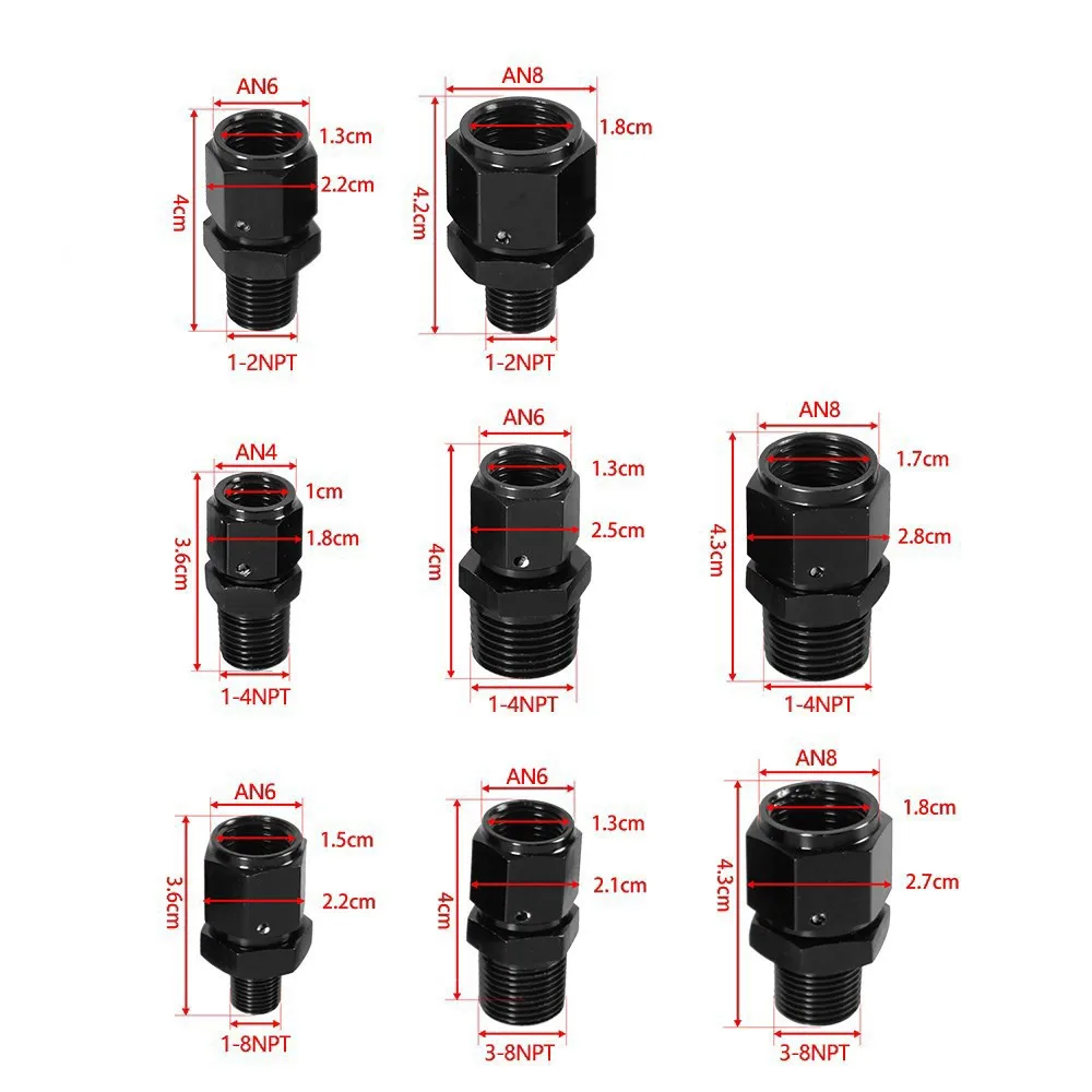 AN4 AN6 AN8 Fuel System Straight Adapter Fitting Female to 1/4NPT 1/2NPT 1/8 NPT 3/8NPT Male Swivel Adapter Fitting TF-1085