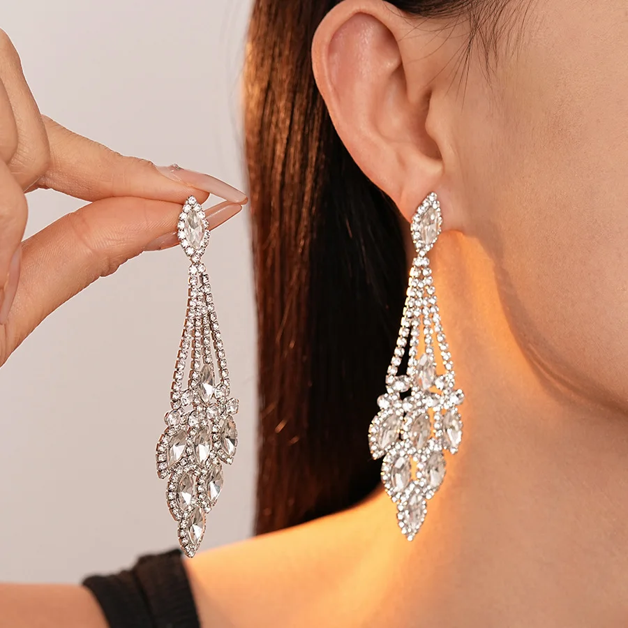 Super flash light luxury style diamond-set water drop geometry, earrings, personality exaggerated temperament high-end women