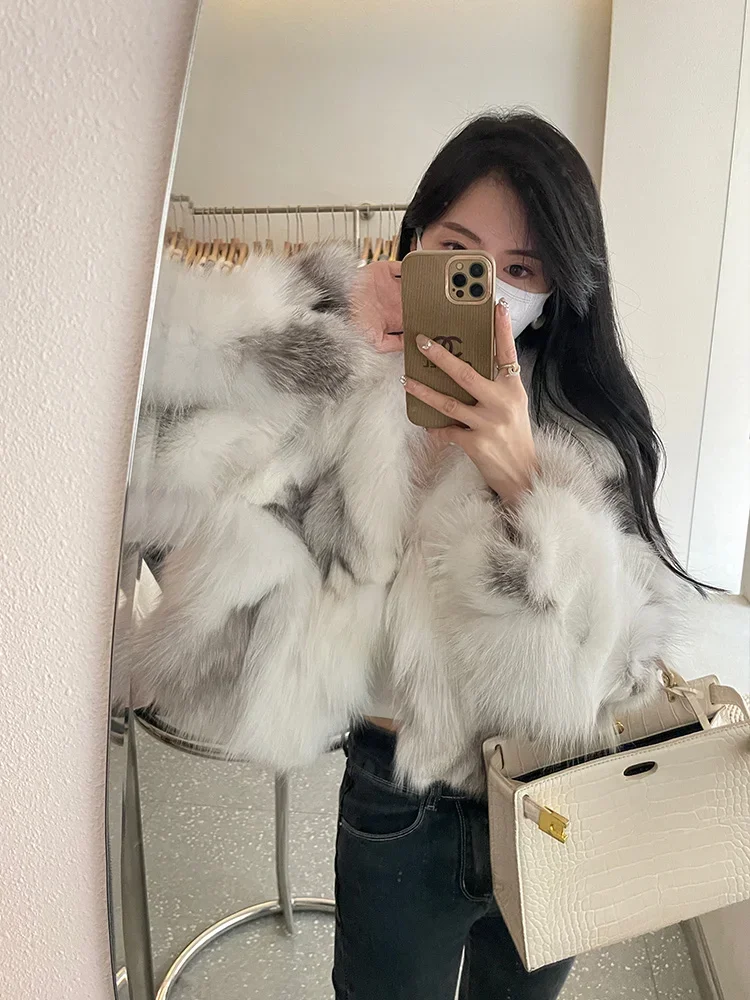 

Real Fox Fur Coat Small Slim-fit 2023 Foreign Style Young Model Fluffy Warm Outerwear Knitted Thick Warm All-match Jacket Winter