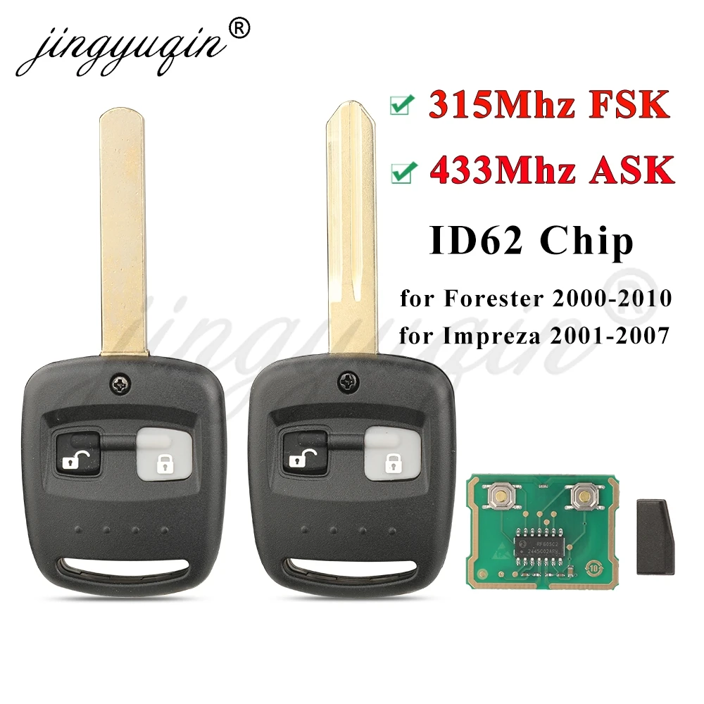 

Чип jingyuqin 433 МГц ASK/315 МГц FSK 4D62 для Subaru Forester 2000-2010 Impreza 2001-2007, 2 кнопки, дистанционный автомобильный брелок управления