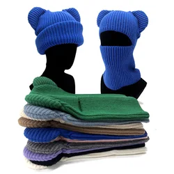 Nowe zimowe demony kominiarka z jednym otworem pulowerowa czapka unisex wiatroszczelna uszy niedźwiedzia ciepła jazda zintegrowany szalik czapka beanie