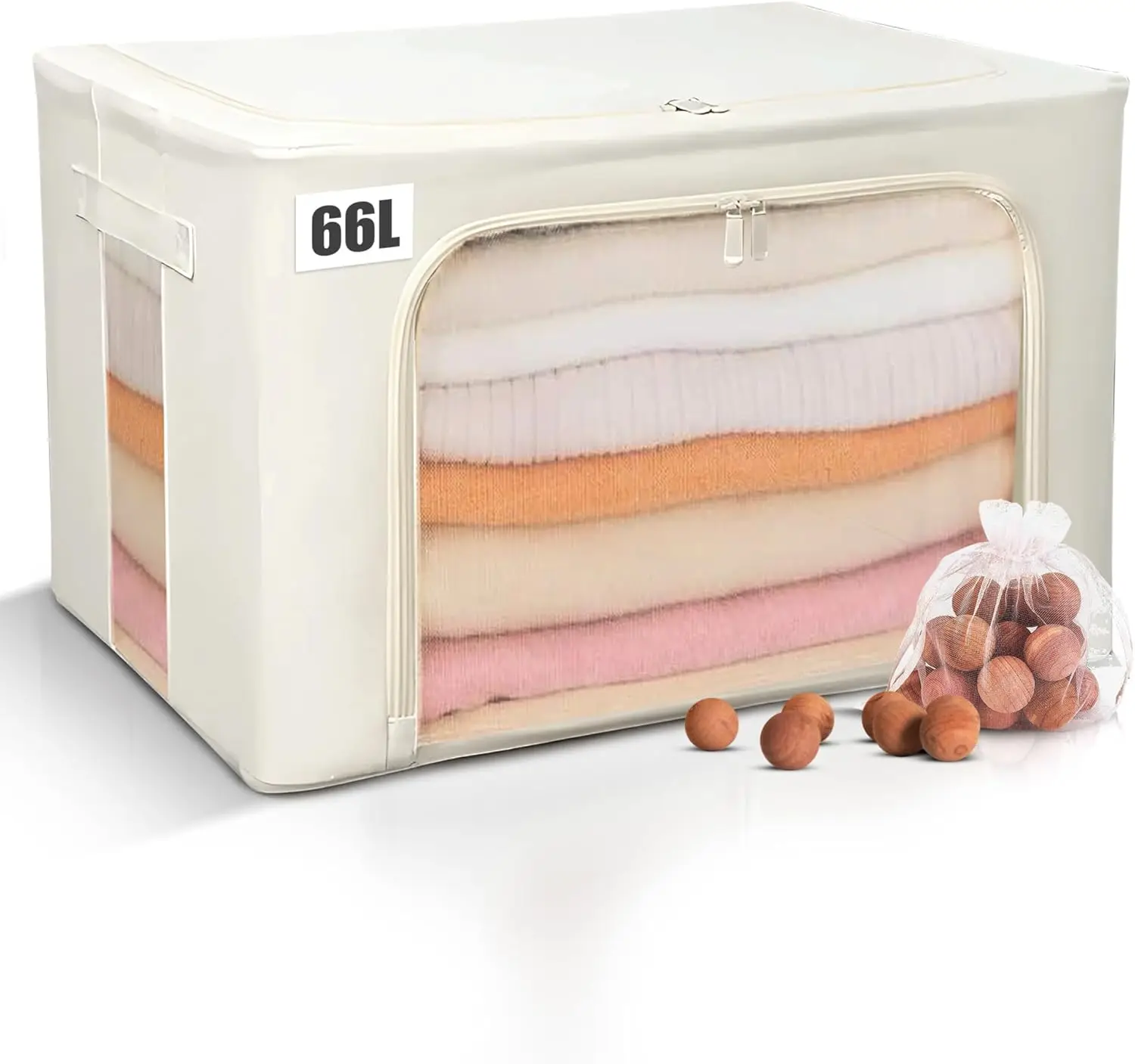 

66L Large Cashmere Sweater Storage Bag with Steel Frame | Natural Red Cedar Protection | Foldable Closet Organizer with