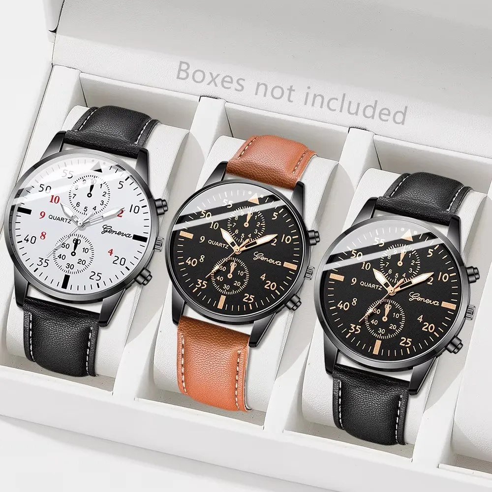 

3PCS Men's Fashion Watch Set Business Trend Versatile Retro Classic Round Dial Quartz Watch Set as a Holiday Gift for Him
