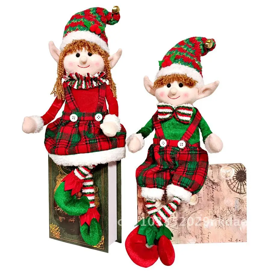 

Christmas Red and Green Fabric Long-legged Elf Doll Men and Women Elf Doll Christmas Decorations New