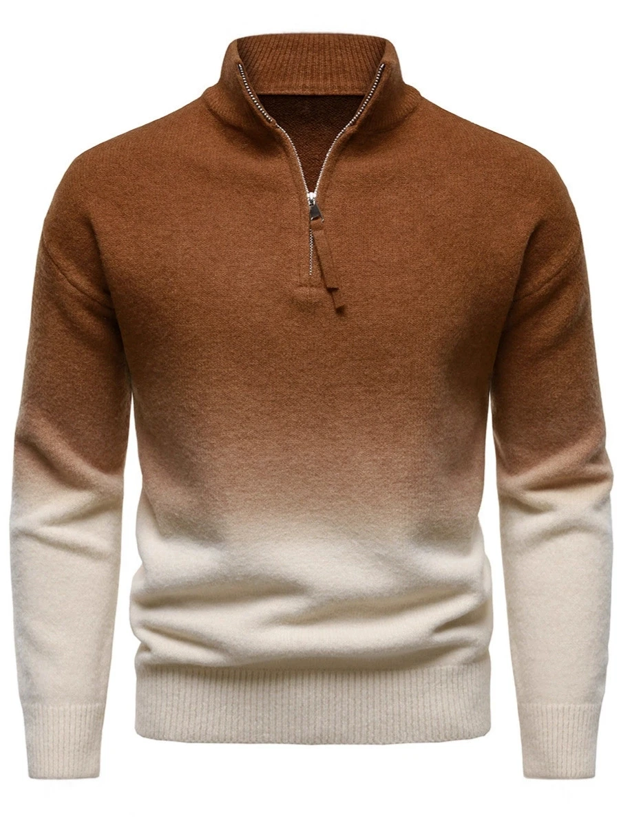 Autunno e inverno moda nuovo articolo sfumatura di colore mezza cerniera colletto rialzato moda classica maglione da uomo maglione lavorato a maglia da uomo