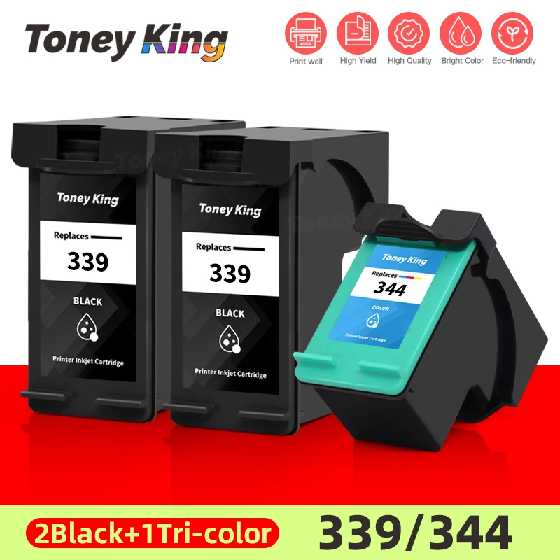 

TONEY KING Remanufactured 339 344 XL Ink Cartridge Replacement For HP 339 344 For HP Officejet 7210 7310 7410 Photosmart 2575