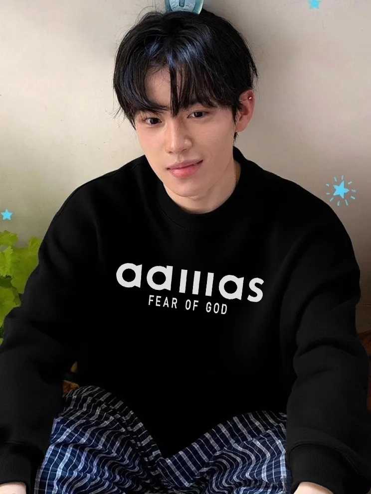 

Американский свитшот свободного кроя с круглым вырезом и флисовой подкладкой для пар, мужской, черный, удобный, теплый, повседневный, с длинным рукавом