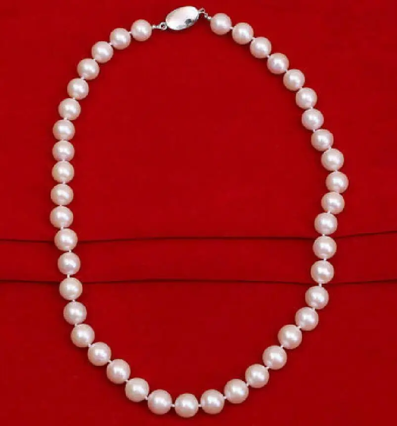 Very beautiful AAA9-10mm natural Japanese round white pearl necklace 18ihch 925 silver