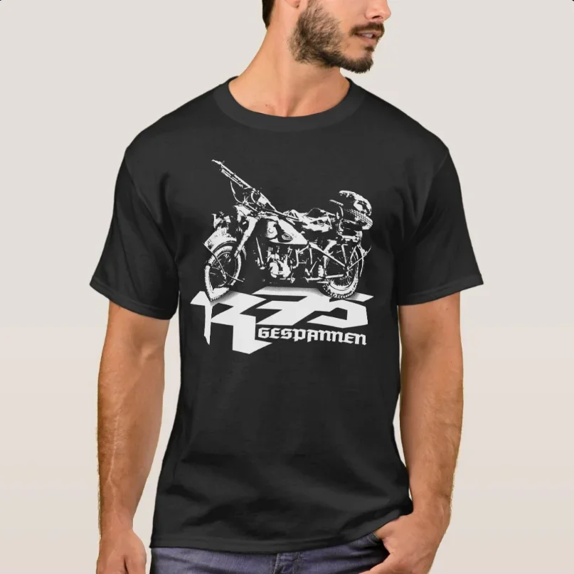 

WWII German R75 Motorcycle Sidecar Wehrmacht Military Motorcycle T-Shirt 100% Cotton O-Neck Short Sleeve Casual Mens T-shirt