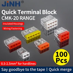 JINH 100 ชิ้น CMK 20 Mini Quick ตัวเชื่อมต่อสายไฟ 2/3/4/5/6/8 พอร์ต Terminal Block สแตนเลส Easy ไฟฟ้า Quick Push - In