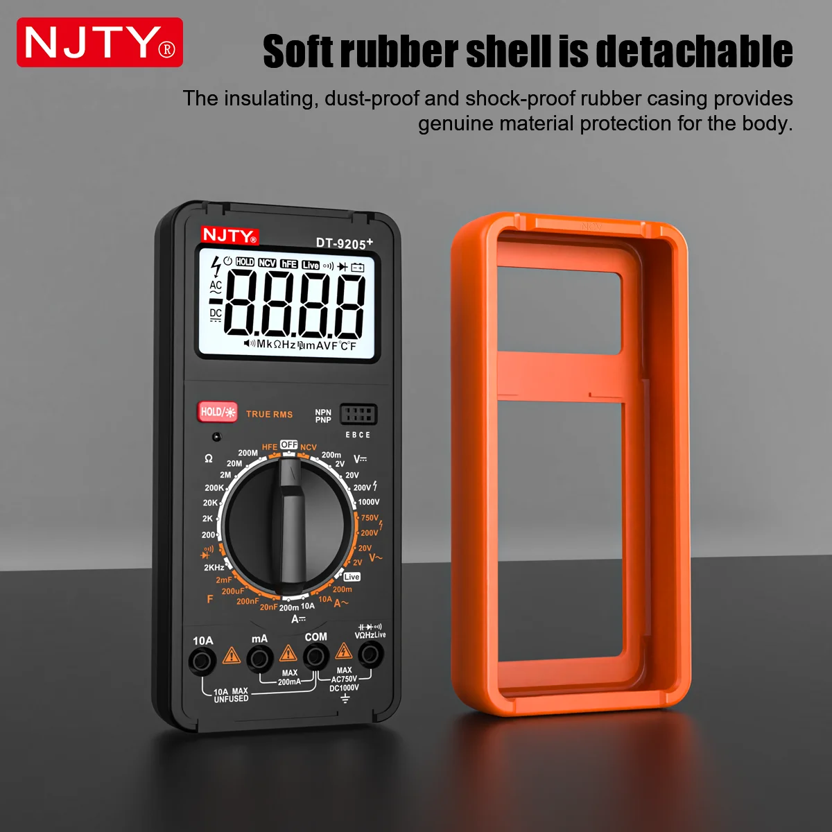 NJTY DT-9205+ Digitales Multimeter mit Manueller Bereichswahl Elektrischer Tester für Spannung, Strom, Widerstand, Frequenz HEF Spannungsmessgerät für Spannungsleitungen – Detail 8