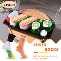 2 Pairs of Mid-Calf Socks for Men and Women, Novelty and Fun Colorful Salmon Sushi Gift Box Socks, European and American Fashion Trendy Style, Comfortable and Breathable, Party Casual Novelty Gifts, Valentine's Day, Christmas, Santa Claus, Autumn and Winter Styles, All-Season Cute and Fun Socks