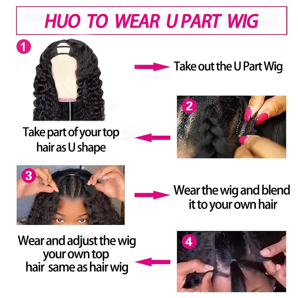 Pelucas rizadas en U, cabello humano sin dejar fuera, sin pegamento, 32 pulgadas, parte en U, medias pelucas, cabello humano, pelucas de cabello humano rizado brasileño, densidad 180