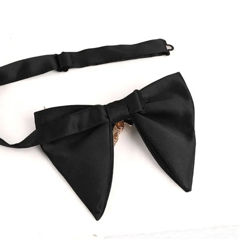 

39BB Classical Black Oversized Bows Tie for Men Polyester Silk Pearls Bowtie for Business Conferences and Evening Gatherings