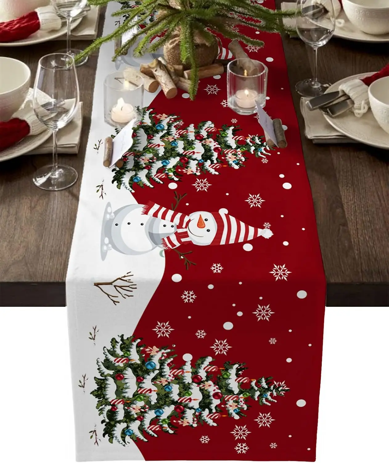 Christmas Snowman Red Snowflake Linen Table Runner Dress Scarves Winter Farm Xmas Kitchen Table Runner Christmas Decoration 2025