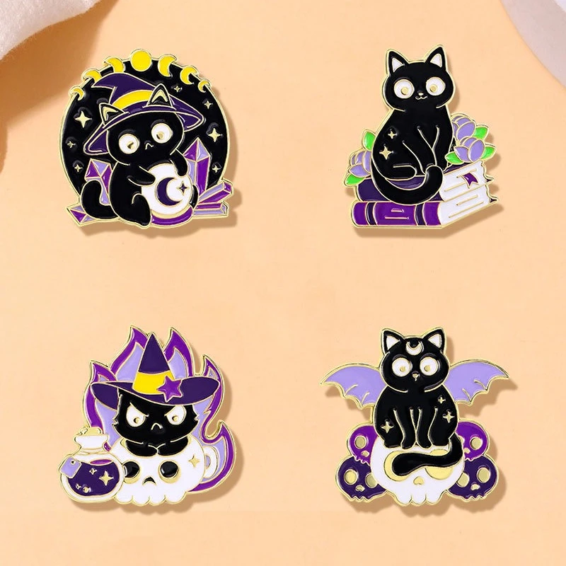 New Style Black Cat Magician Shape Oil Dropped Alloy Brooch Cartoon Badge Pin For DIY Clothing Bag Hat Scarf T-shirt Accessories