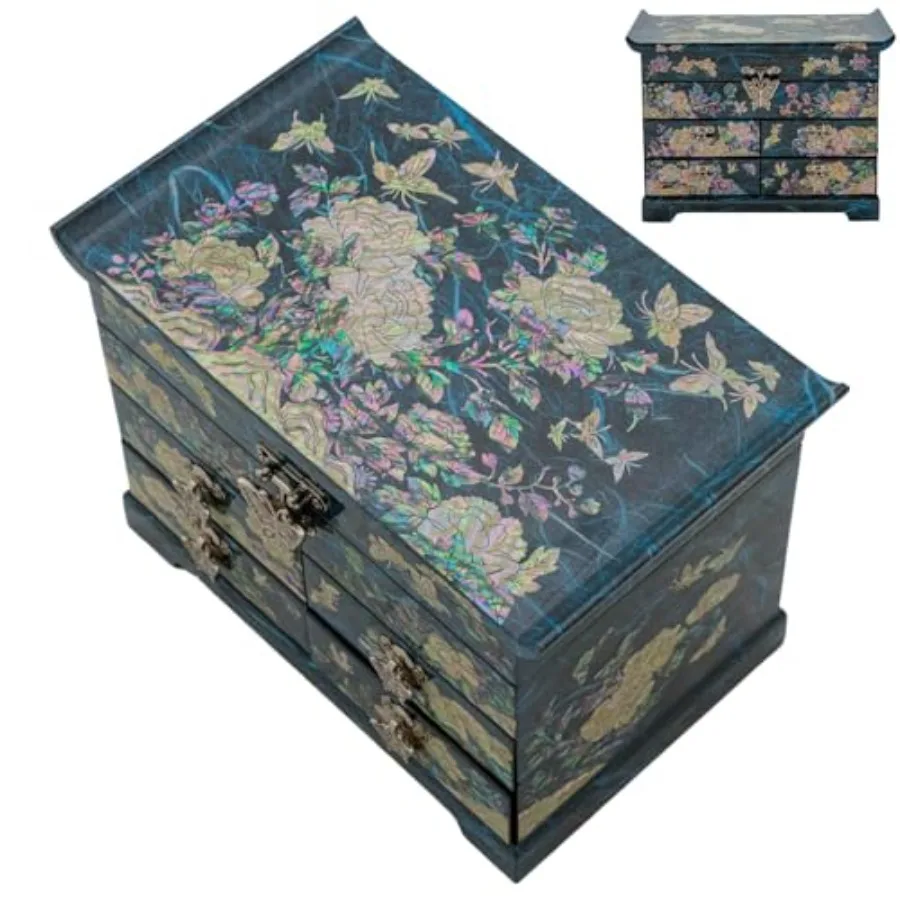 

Деревянный органайзер для ювелирных изделий из перламутра, коробка для хранения ювелирных изделий для женщин, вместительные ящики, идеально подходит для колец, браслетов