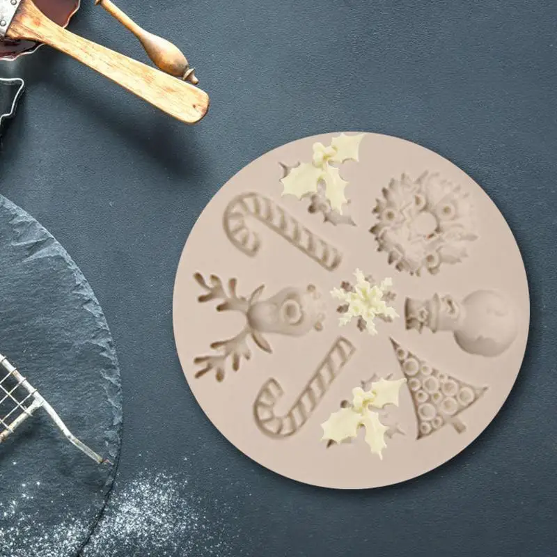 Moldes de silicona para hornear navideños, molde de silicona 3D antiadherente para árbol de Navidad, copo de nieve, jabón hecho a mano para pastel de Chocolate