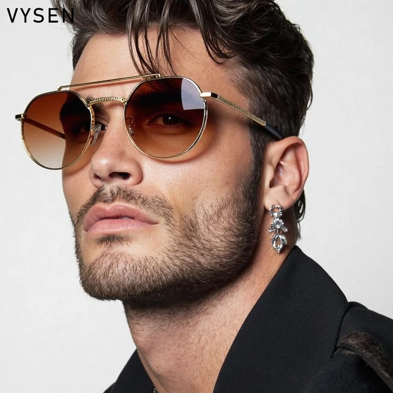 

Vintage Punk Round Sunglasses Men 2025 Luxury Brand Trendy Frame Metal Double Beam Glasses Eyewear Outdoor Driving UV400 Shades