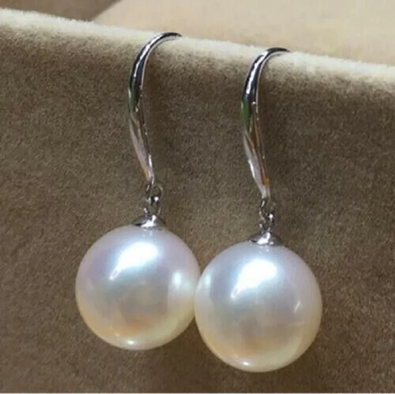 Gorgeous AAA Natural 10-11mm Akoya White Round Pearl Earrings in 14k White Gold