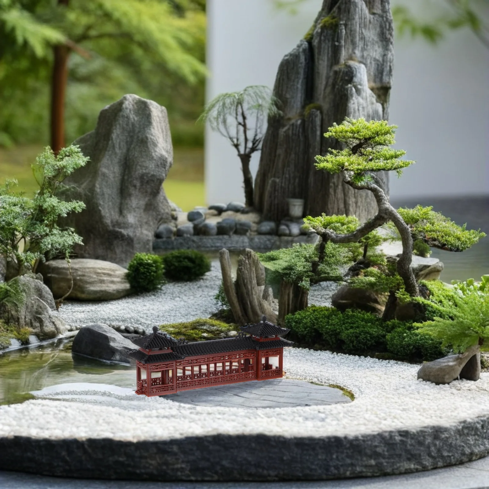 

Miniature Asian Architecture Plastic Ancient Corridor Pavilion Decorative Garden Landscape Accessories for Micro Garden