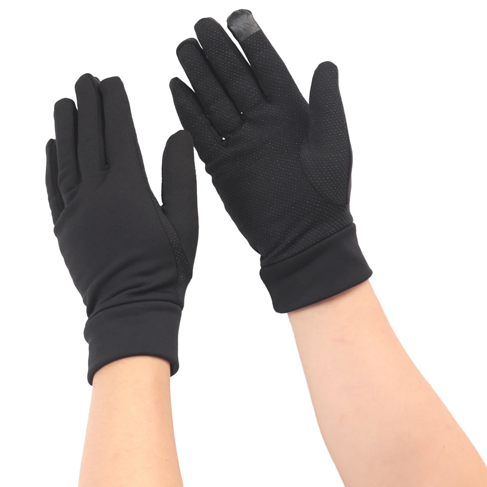 1 par masculino preto fino luvas térmicas tela de toque ao ar livre antiderrapante condução ciclismo luvas quentes à prova de vento resistente anti-skid