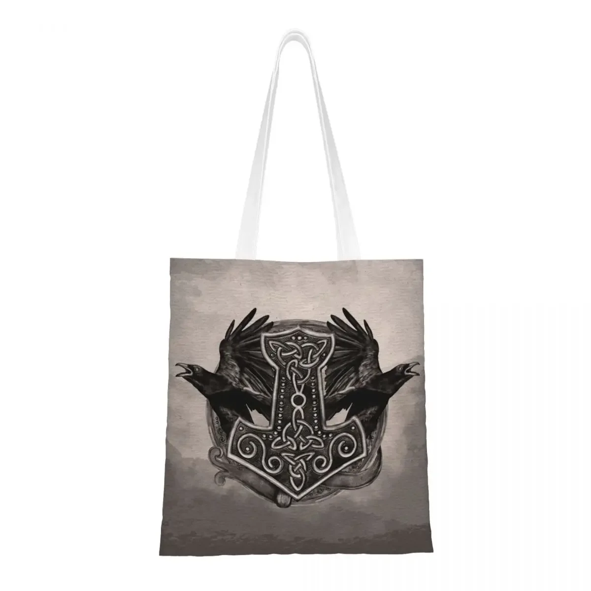 Women Men Mjolnir The Hammer Of Ravens Tote Bags Large Capacity Shopping Bag for Student Handbags