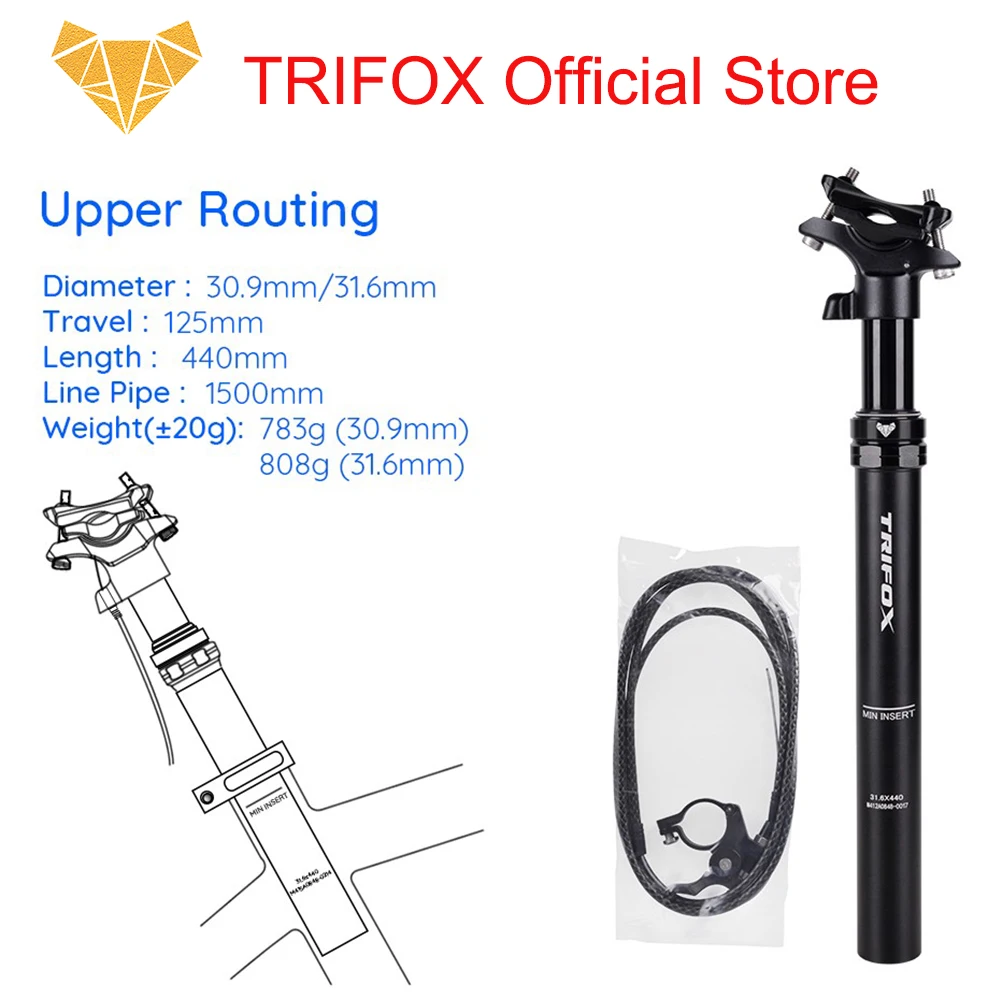 TRIFOX Official Store  AIR Bike Length 440mm (125mm travel)  Linelength 1500mm Upper Routing (APS316) Dropper  Tube Seatpost