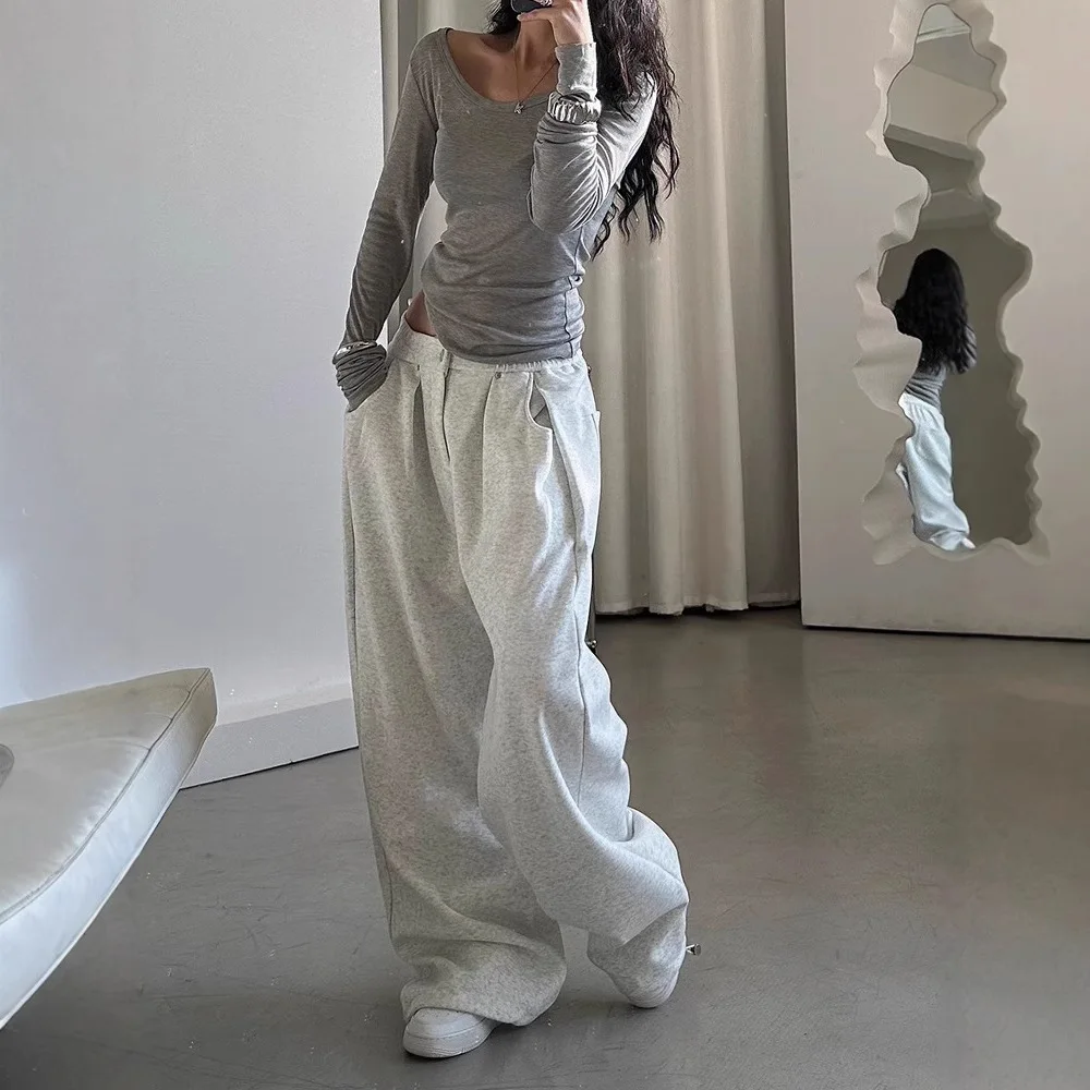 2025 جديد ريترو Sweatpants Sweatpants المرأة الطابق التطهير بنطلون فضفاض واسعة الساق بناطيل كاجوال #3
