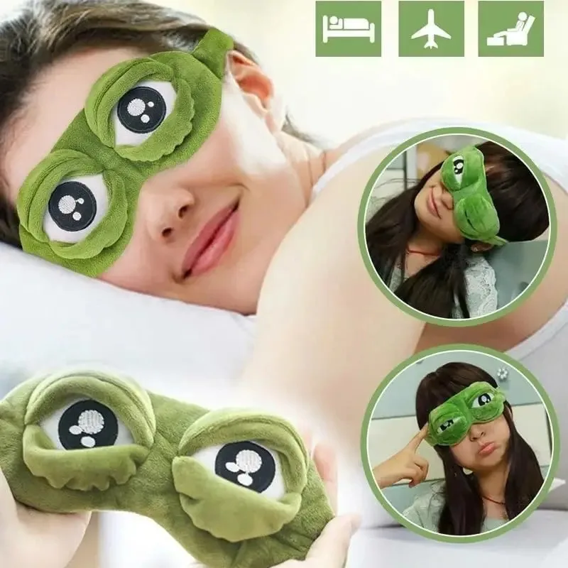 Funny Cartoon 3D Frog Eye Mask for Sleeping Soft Comfortable Blindfold Portable Travel Office Nap Relaxation Gift for Adults Kid