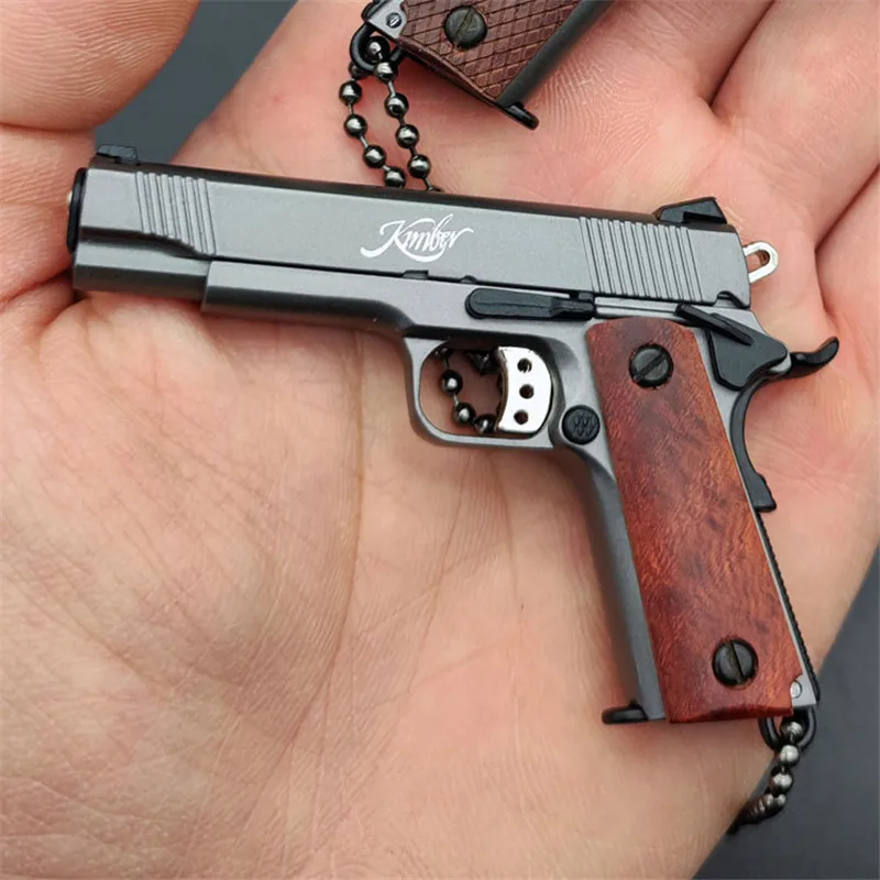 Ulepszenie 1:3 Kimber 1911 drewniany uchwyt metalowy pistolet Model brelok zabawka miniaturka pistolety kolekcja stopu pistolet zabawka wisiorek na