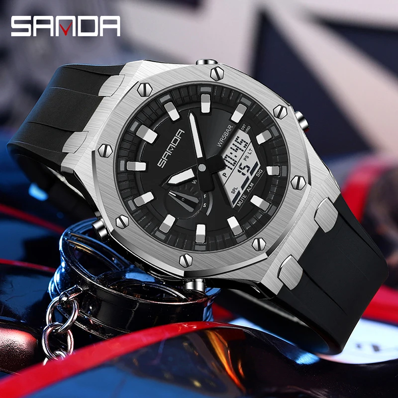 SANDA-Men's Outdoor Sports LED Digital Watches, Relógio militar impermeável, Relógios de pulso eletrônicos para meninos e meninas, 3309