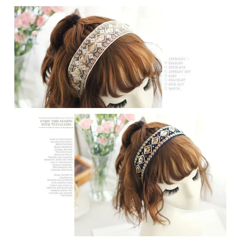 Embroidery Flowers Retro Hairbands for Women Hair Accessories Korea Gold Wire Hair Band Hair Bows Crown Headbands 2024