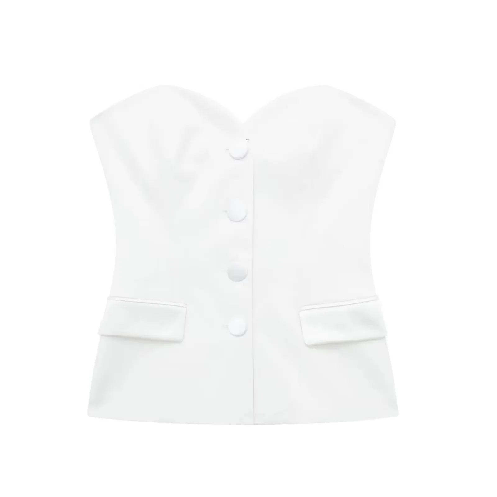 HH Donne di Estate Elegante Top Bianco Bottone Frontale Corsetto Tubo Top Senza Spalline Senza Maniche 2024 di Modo Y2k Femminile Chic Top