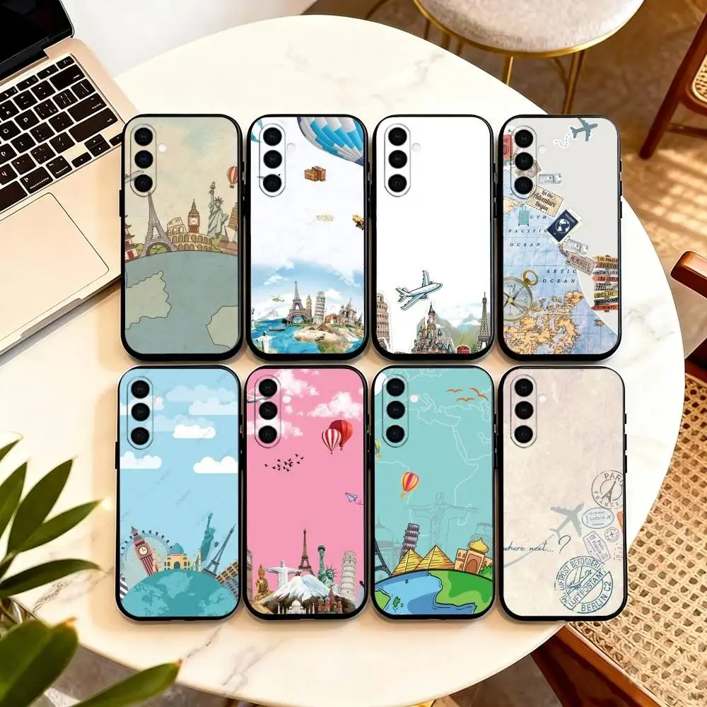 Travel Airplane R-Route  Phone Case Black Silicone Soft For Samsung Galaxy A73,A72,A71,A70,A53,A52,A51