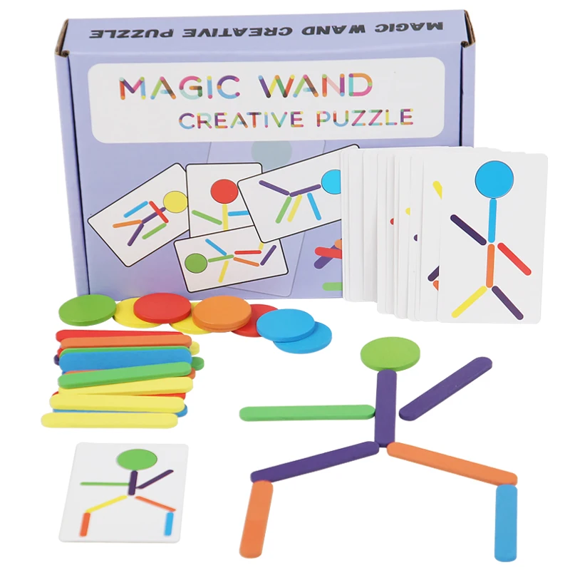 Puzzle en bois assorti en forme de bricolage, jouets éducatifs d'entraînement de motricité Fine Montessori pour enfants, jeu de réflexion en bâton arc-en-ciel