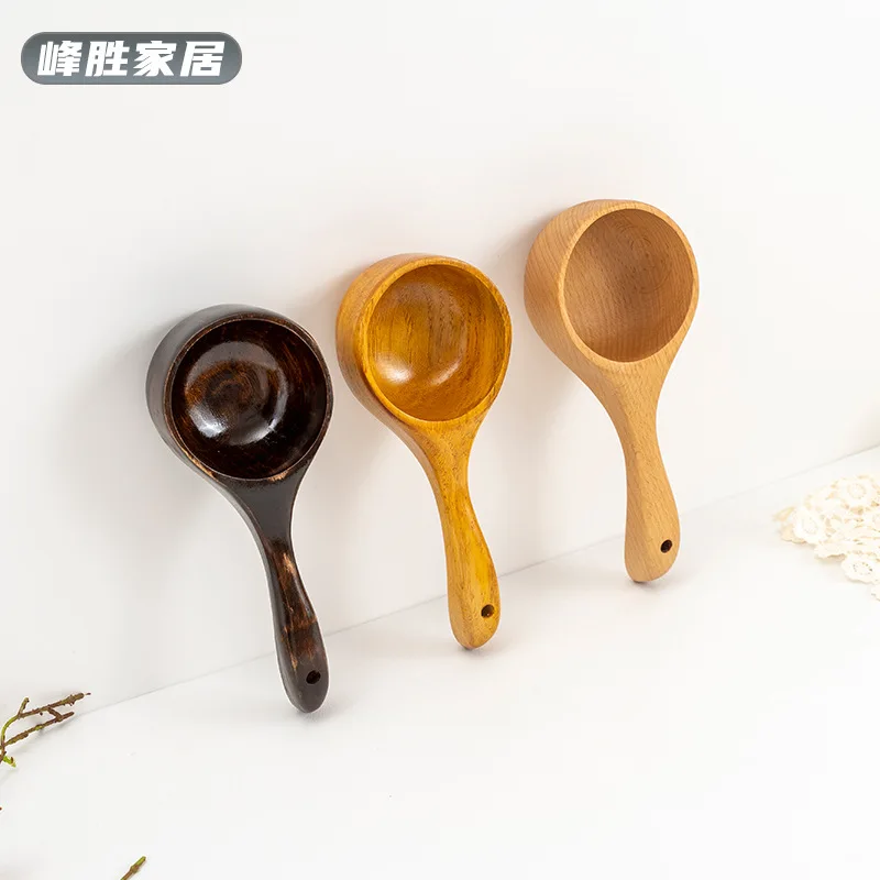 Household Japanese-Style Creative Eating and Broadcasting Dried Rice People Snail Rice Noodles Spoons Solid Wood Bailer Small Ba