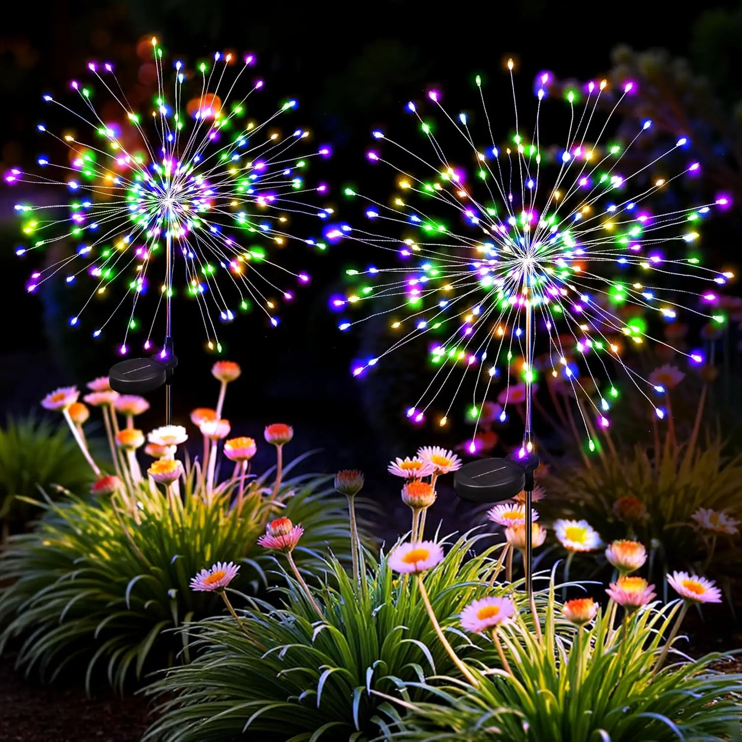 4 Stück Solar-Gartenleuchten für den Außenbereich, dekorative 200 LED-Feuerwerkslichter mit 8 Blitzmodi, wasserdichte Solar-Terrassen- und Rasenbeleuchtung für Garten, Terrasse, Wege, Blumenbeete,