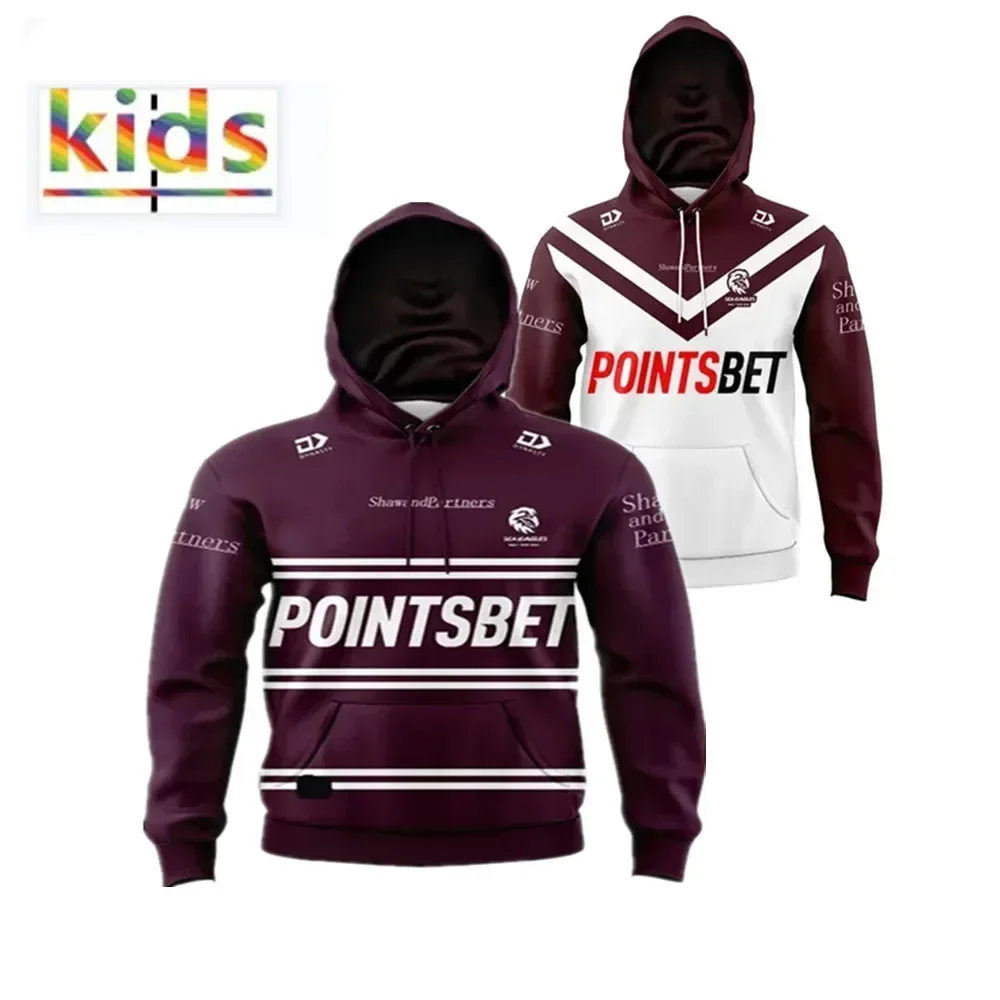 2024 Sea Eagles Kids Hoodie Home / Away / Training Rugby Jersey - Mens Size:16-26（Print Name Number）Top Quality