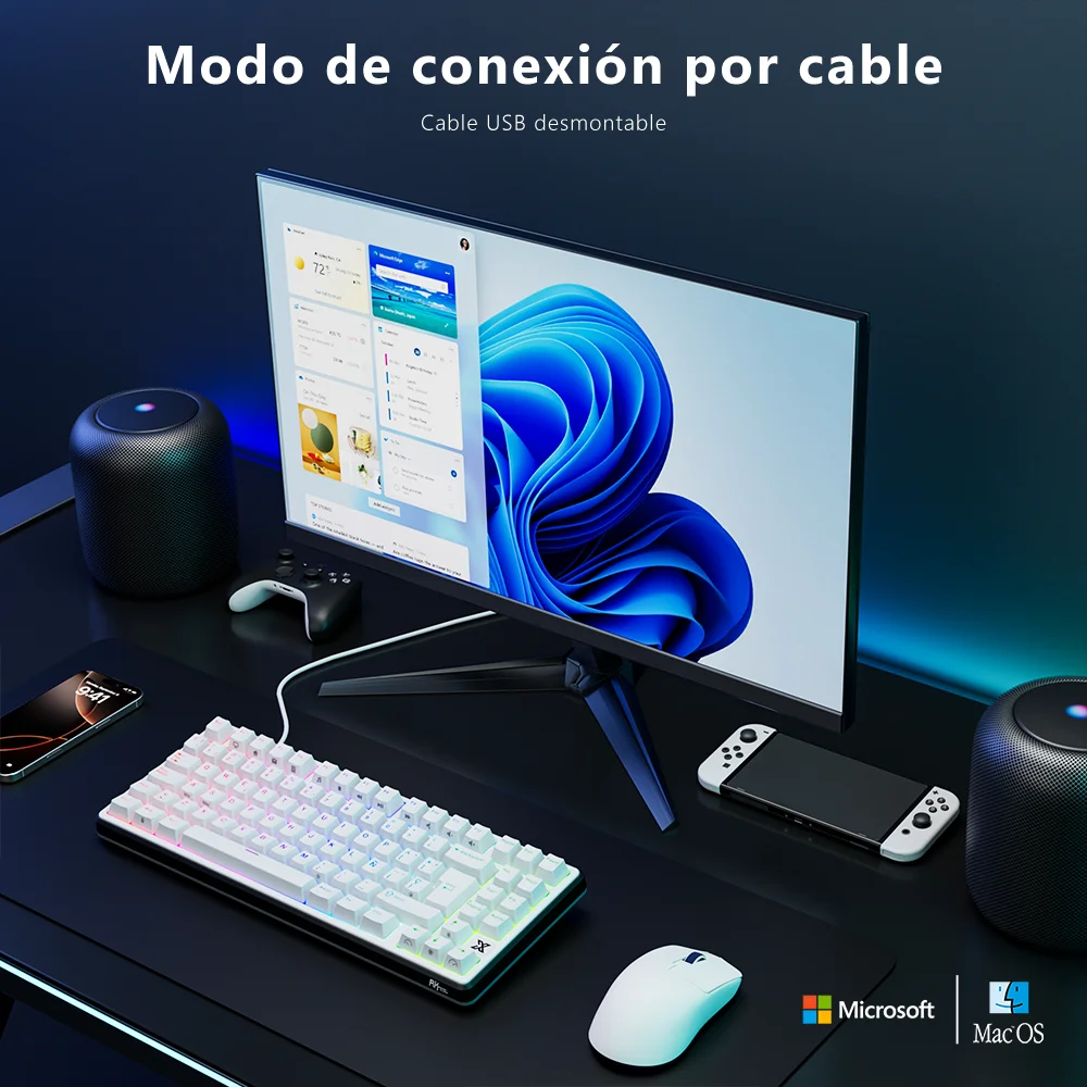 RK Royal Kludge X87 Spanish Wired Mechanical Keyboard 80% 86 Keys RGB Backlit Gasket Hot-swappable Gaming Keyboard PBT Keycaps