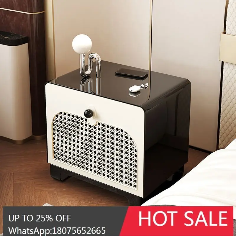 

HLZ Light Luxury High-End Square Storage Bedside Table New Model with Lock Solid Wood Modern Simple Bedside Cabinet