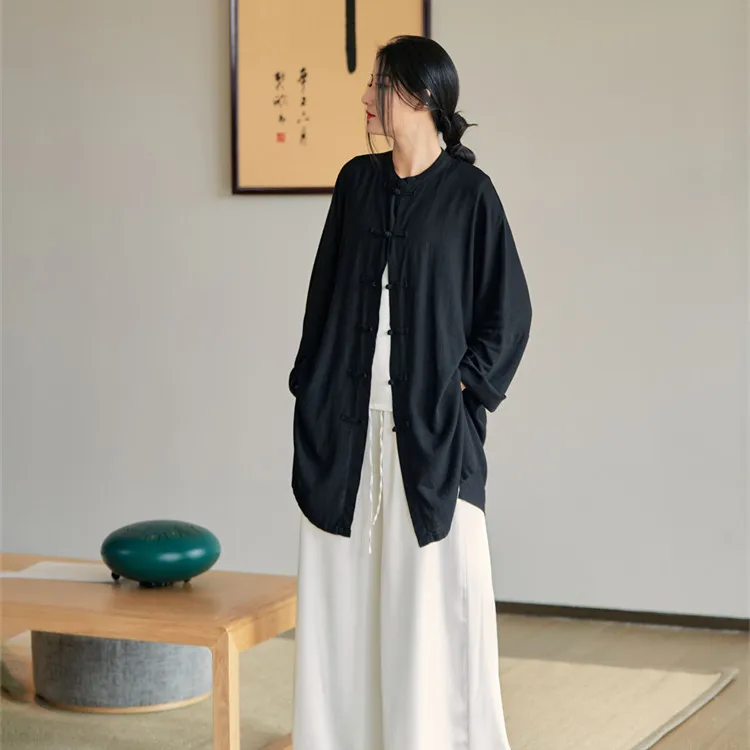 FengBaoyu Hochwertiges, langärmliges Damen-Freizeithemd aus Leinen im Retro-Stil mit Knöpfen – ideal für Freizeit und Entspannung während Ihres Feierns