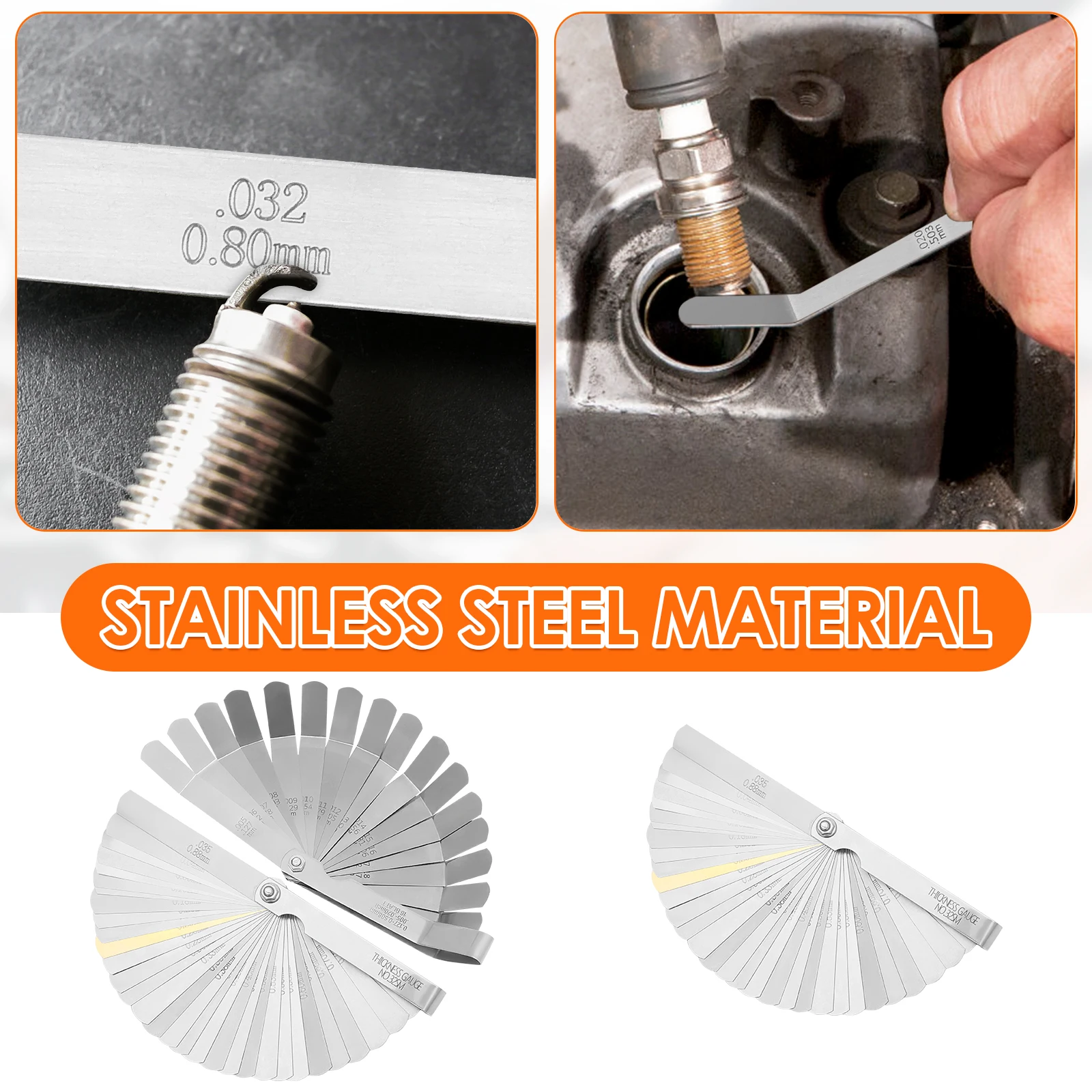 Juego de calibradores de espaciado de válvulas, herramienta de medición de espesor de válvulas, herramienta de diseño de calibración de válvulas de acero inoxidable, herramientas de calibración de espaciado de bujías