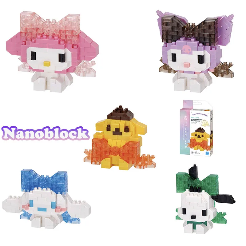 

Genuine Kawaii Nanoblock Sanrio Big Ribbon Cinnamoroll Kuromi Melody Pochacco Pompompurin Building Blocks Display Model Gift