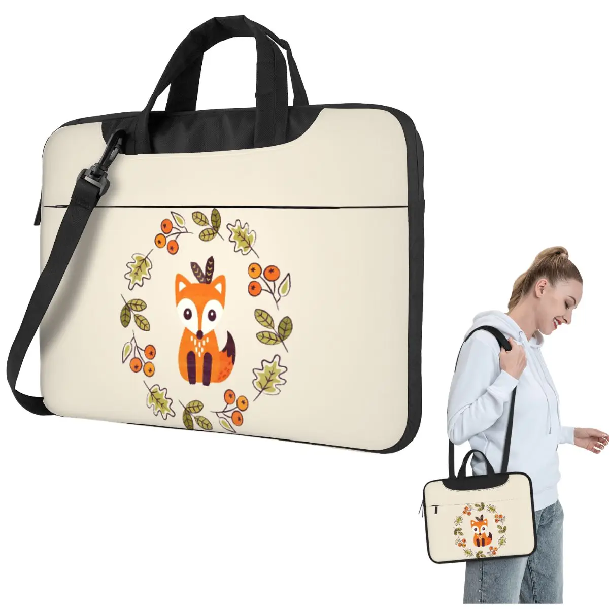 

Маленькая красная лиса с осенними ягодами, сумка через плечо для ноутбука, сумка для компьютера 13, 14, 15,6 дюймов, чехол для ноутбука Lenovo