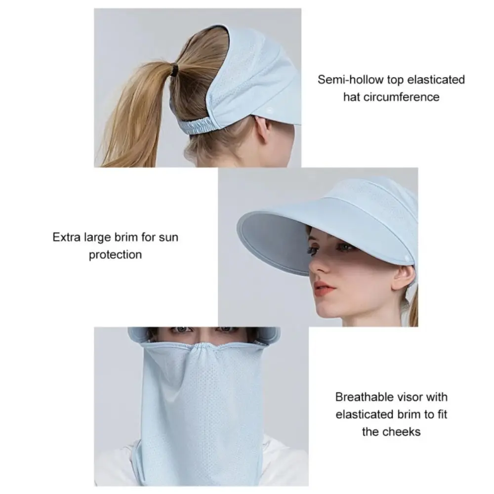 Summer Sunscreen Women Face Cover Hat Outdoor Worker Neck Protection Sunshade Visors Cycling Veil Anti-UV Empty Top Cap