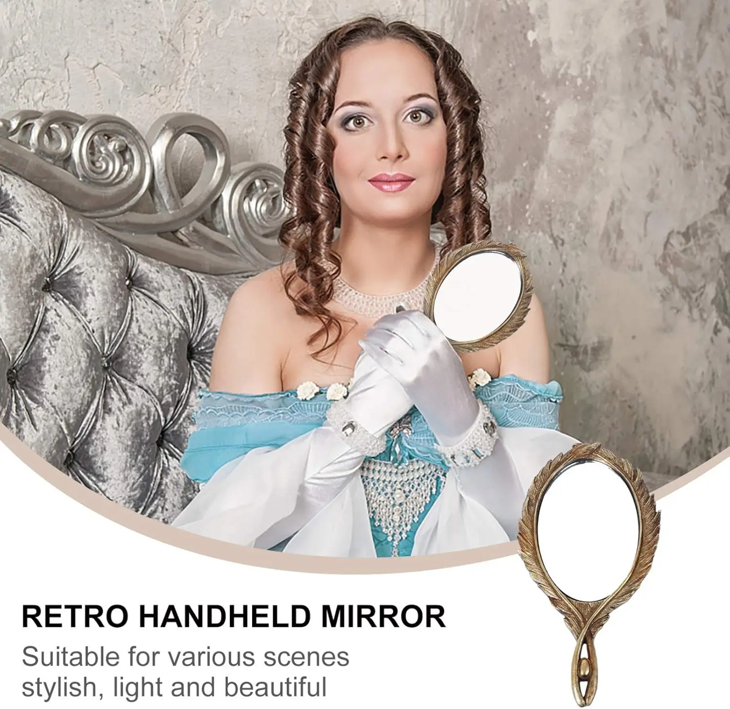 Miroir à Main Vintage, Baroque Antique, Décoratif, Portable, Vanité Personnelle, Cosmétique de Princesse pour Femmes et Bol
