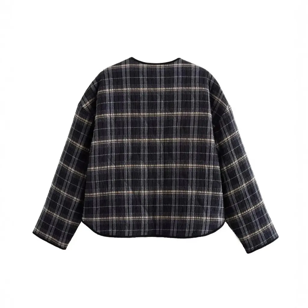 

Женская куртка на хлопковой подкладке в европейском и американском стиле, осень-зима, свободная клетчатая куртка с длинными рукавами, новинка